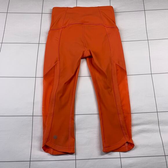 Lululemon Leggings Womens 2 Orange Cropped Capri Mesh Athletic Active Gym Run - Picture 2 of 10